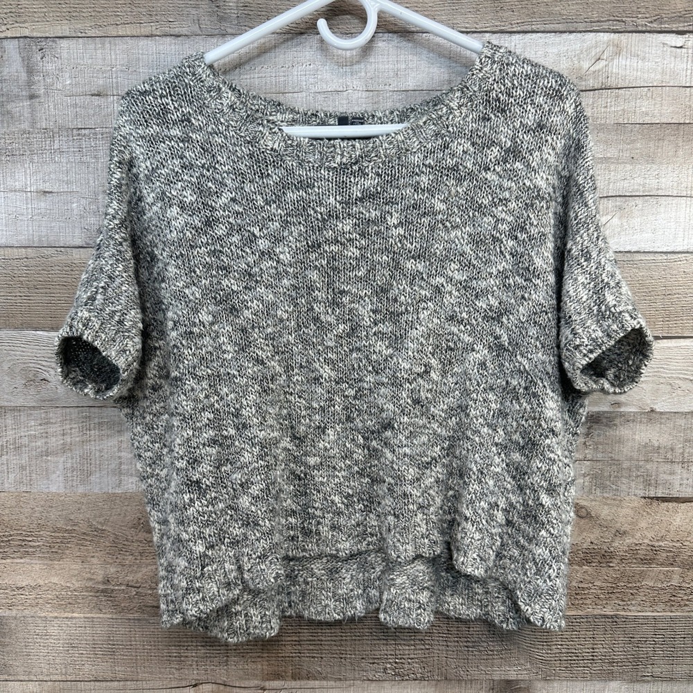 Vince Womens Grey White Marled Oversized Cropped Sweater Linen Blend XS